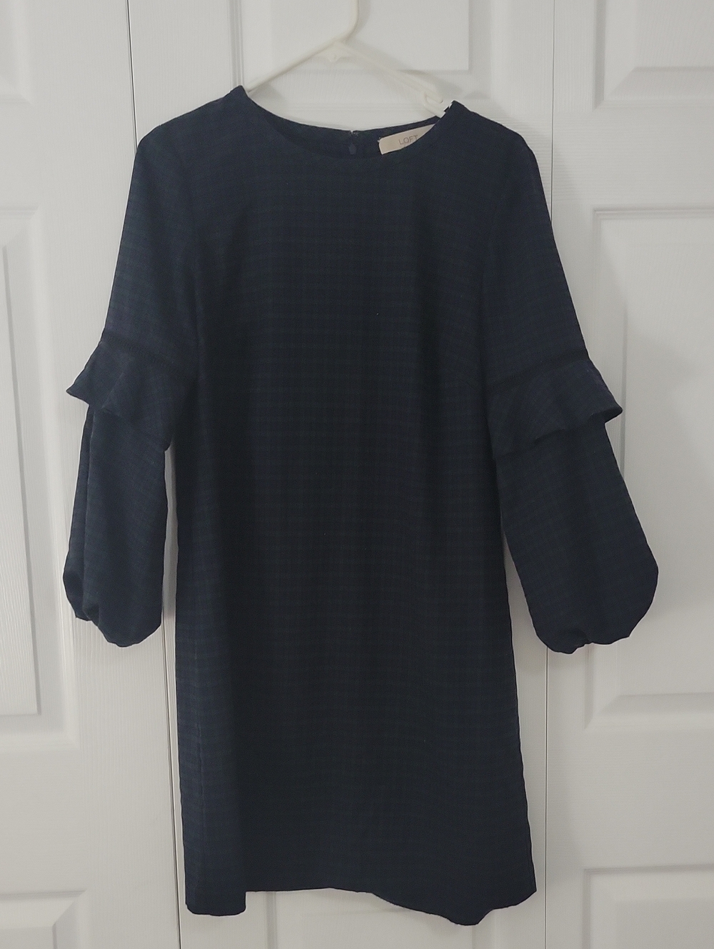 LOFT Blue And Green Plaid Long Sleeve Dress